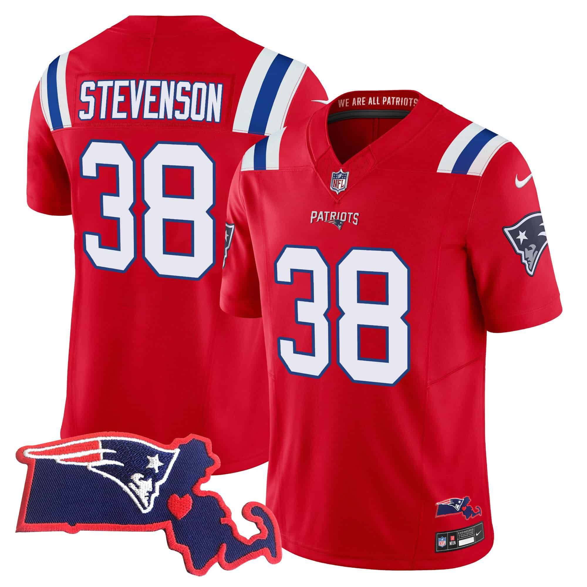 Men New England Patriots #38 Stevenson Red 2024 Nike Patch Vapor Limited NFL Jersey